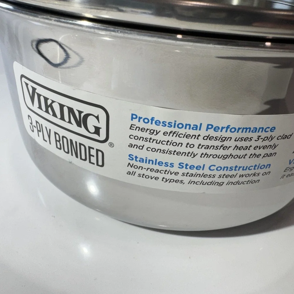 VIKING 3 Ply Stainless Steel Saucepan 2.25 Qt NEW Glass Lid Vent Inudction